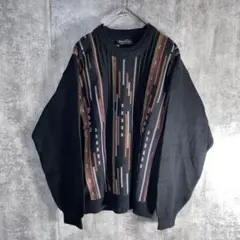 【レトロ感漂う 3D ニットセーター】MORNING LAKE 総柄デザイン　M