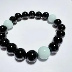 【天然石】パワーストーン ブラックオニキス×翡翠 デザインブレスレット 8mm