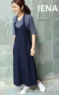 新品　IENA RYフィラメントピケホルターワンピース　ネイビー　36