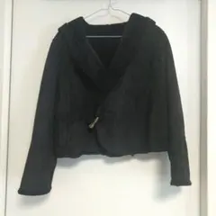 COMME CA ISM フード付き ショートムートンジャケット F 黒