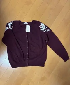 新品未使用ボルドー カーディガン ニット花柄刺繍入りボタンSamansaMos2