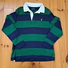 ラルフローレンPOLO 緑と紺の長袖ボーダーラガーシャツ１５０cm