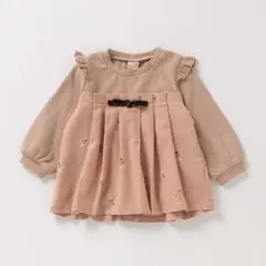 プティマイン 花柄 プリーツ 切り替えテレコ Tシャツ チュニック 120