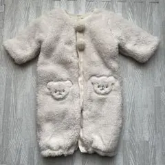 クマ刺繍付きツーウェイ・ドレスオール クリーム色　50-70cm