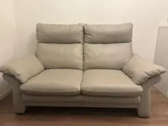 グレー　レザー 2人掛けハイバックソファ