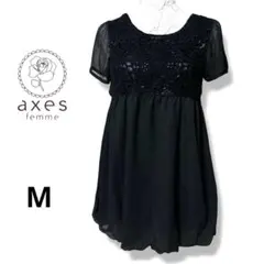 【美品】axes femme シースルーチュニック　胸元レース　ブラック　Mのサムネイル