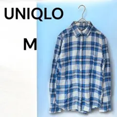 UNIQLO チェック柄シャツ M ブルー 綿100%
