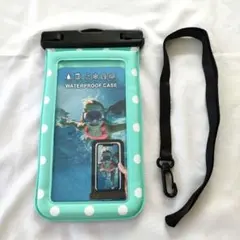 新品⭐ スマホ防水ケース スポンジ内蔵 IPX8 水玉模様 ミントグリーン