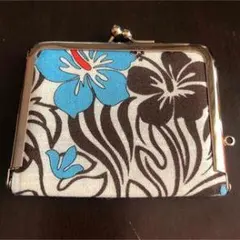 花柄がま口財布 ブラウン・ブルー