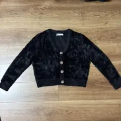 ZARA ビジュボタン付きフェイクファーカーディガン　Sサイズ　ブラック