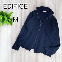 EDIFICE　リブニットダブルジップパーカー　ハイネック　長袖　ウール混　秋冬
