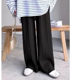 プリーツパンツ ワイドパンツ イージーパンツ ブラック レディース