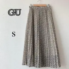 ロングスカート 小花柄 プリーツスカート ロング丈 花柄 ベージュ
