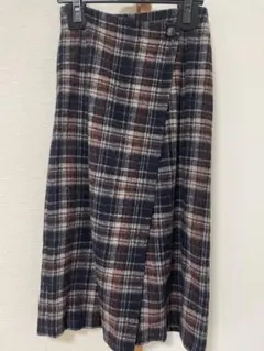 ビューティーアンドユース(S)フレア ロング 巻きスカート チェック柄 ラップ風