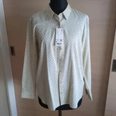 ユニクロ　プリントブラウス　M　ベージュ