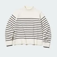 ウォッシャブルモックネックボーダーセーター　オフホワイト ユニクロ　Lサイズ
