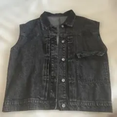 ダークグレー デニムノースリーブジャケット