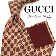 【極美品】GUCCI グッチ ネクタイ 総柄 ベージュ レッド ブルー 光沢