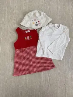 ミキハウス　ロンTとワンピース　帽子のセット　90