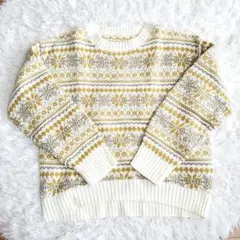 【匿名配送】GU ノルディックセーター ニット 長袖 ホワイト イエロー