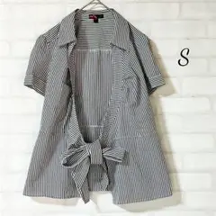 フォーエバートゥエンティーワン ストライプ リボン 半袖 シャツ S 青