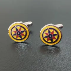 【綺麗】カフリンクス　カフス　シルバー×イエロー　メンズジュエリー