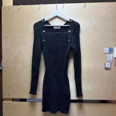 ダークグレー ニットワンピース 長袖