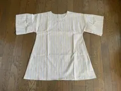 ストライプ柄 刺繍入り エプロン チュニック丈のサムネイル