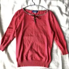 バーバリーブルーレーベル　七分袖　カットソー　ピンク　ノバチェック　リボン　刺繍