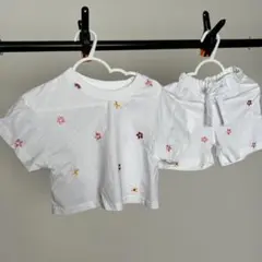花柄刺繍Tシャツとショートパンツセット 80cm