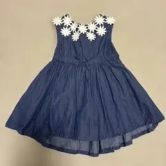 petit main ネイビー フラワー刺繍 ノースリーブワンピース 90cm