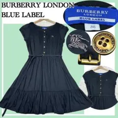 ✨美品✨バーバリーブルーレーベル ブラック ワンピース ベルト付 金ボタン 38