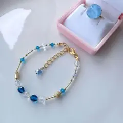 №969水晶ビーズ×チェコファイアポリッシュブレスレット＆カボションリングセット