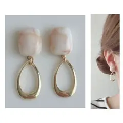 雫ゴールド　ピアス　イヤリング　スクエア　アイボリー　シンプル　ハンドメイド
