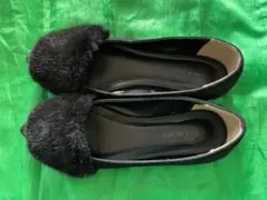 訳ありですが。AZUL BY MOUSSY ファー付きフラットシューズ ブラック