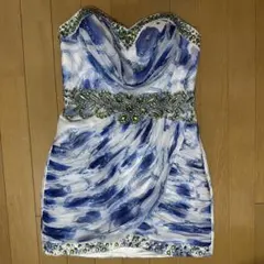 ブルー　ビジュー キャバドレス 盛れる ナイトドレス