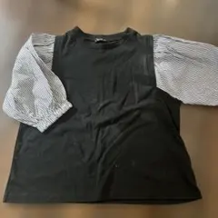 紺　ストライプ　カットソー 140 七分袖　ポワン袖