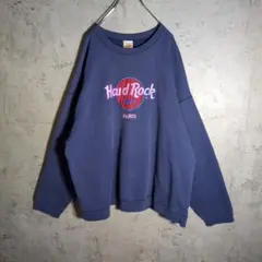 【人気カラー】USA製 ハードロックカフェ パリ 刺繍 紺色 XL スウェット