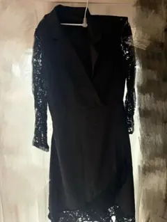 ブラックラップワンピース 長袖 レース 発表会