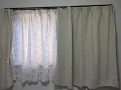 カーテン 2枚セット 遮光 レースカーテン リーフ柄 ベージュ ホワイト