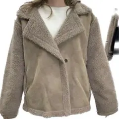 セール　新品　ゆったり　ボア＆フェイクスエード　ライダース　モカブラウン　F