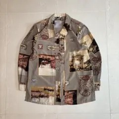 総柄シャツ ヨーロッパ柄 レトロ アート柄 長袖シャツ 古着　おしゃれ