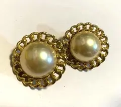 ゴールド パール イヤリング　大ぶり　ヴィンテージ　レトロ　昭和