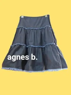美品 agnes b. ３段ティアードスカート コットン ネイビーのサムネイル