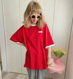 みきっぺコラボ フードリンガーTシャツ レッドＬサイズ しまむらのサムネイル