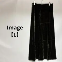 美品✨Image 【L】ダークグリーン ベルベット ロングスカート コーデュロイ