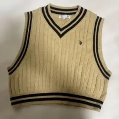 ポロ ケーブルニット Vネックベスト ベージュ