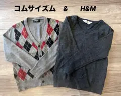 COMME CA ISMアーガイル柄カーディガン L H&MグレーVセーター
