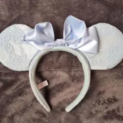 ミッキー耳カチューシャ 水色 レース