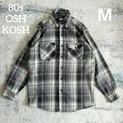 80s OSH KOSH フランネルシャツ モノトーン シャドーチェック M